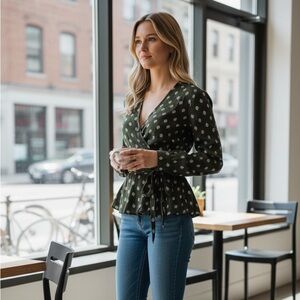 Lost + Wander Eucalyptus Wrap Top Olive Small NWT